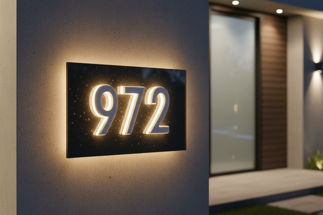 Modern Backlit 3D Address Numbers on Acrylic Plate