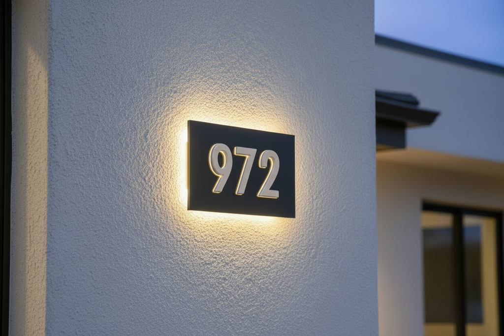 Modern Backlit 3D Address Numbers on Acrylic Plate