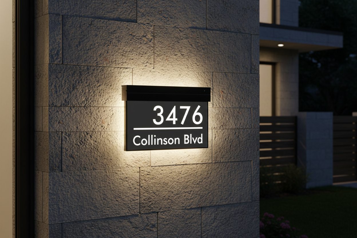 Modern Illuminated Address Sign with Numbers & Street Name