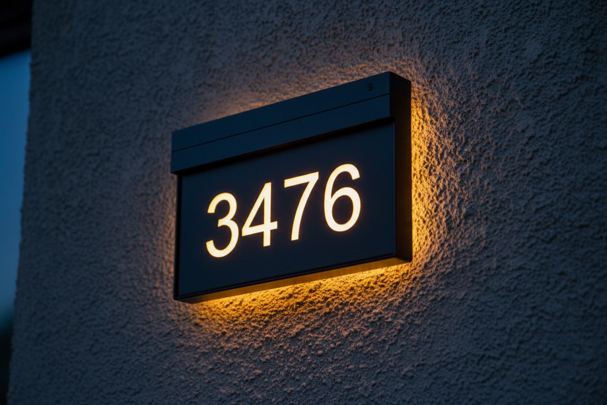 Modern Illuminated Address Sign with Numbers
