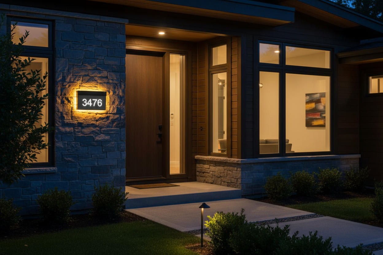 Modern Illuminated Address Sign with Numbers