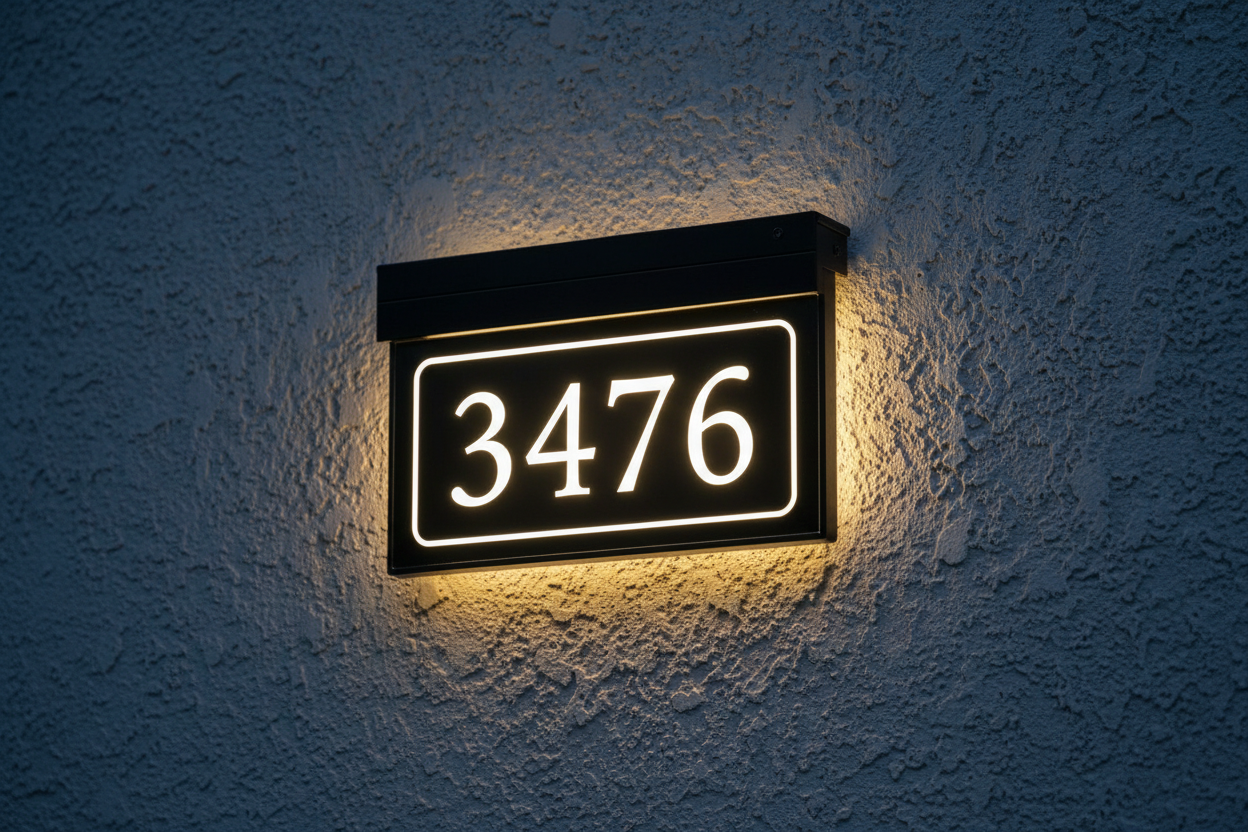 Modern Illuminated Address Sign with Border & Numbers