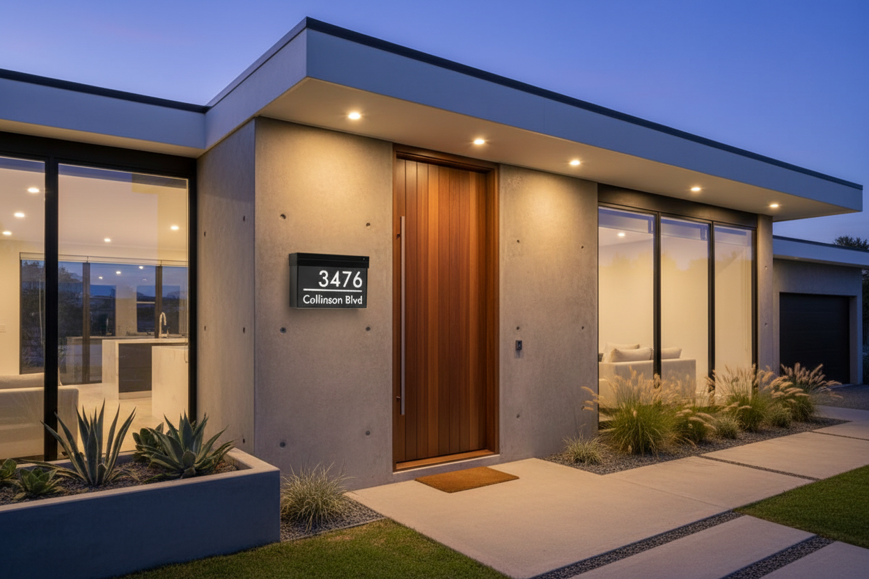 Modern Illuminated Address Sign with Numbers & Street Name